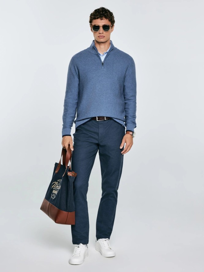 Sweter męski z półgolfem i krótkim zamkiem niebieski Samsonis 402