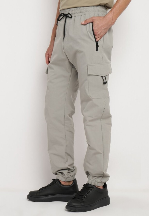 Szare Spodnie Dresowe Cargo z Szerokimi Kieszeniami Rerilena