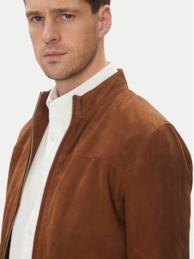 Serge Pariente Kurtka skórzana Sylvino Vs Brązowy Slim Fit