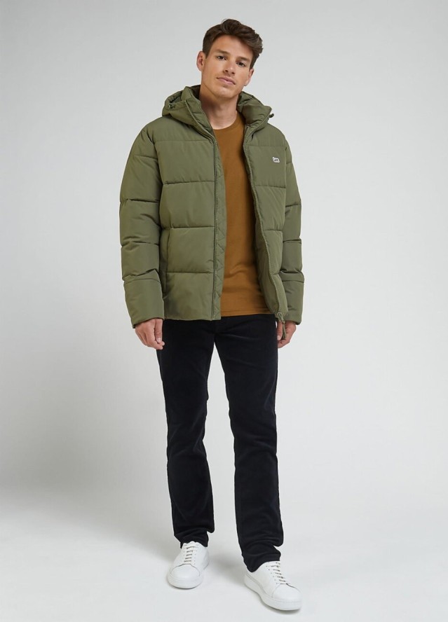 LEE PUFFER JACKET MĘSKA KURTKA ZIMOWA Z KAPTUREM CIEPŁA OLIVE GROVE L87NNYA61