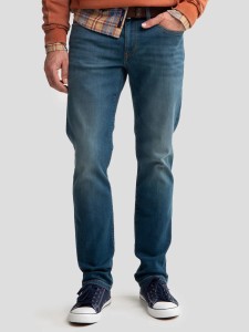 Jeansy męskie dopasowane z przetarciami granatowe Terry 443