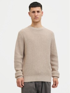 Jack & Jones Sweter Global 12287594 Beżowy Regular Fit