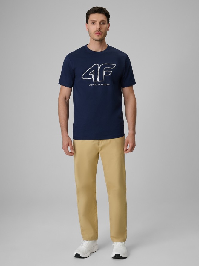 4F T-shirt regular z nadrukiem męski - granatowy S