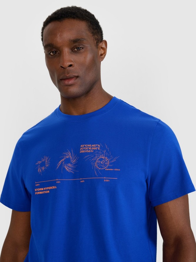 4F T-shirt regular z nadrukiem męski - niebieski M