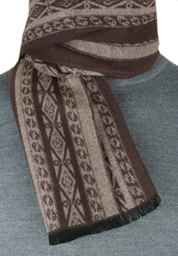 Męski Szalik z Wiskozy - Alties - Beż i Brąz