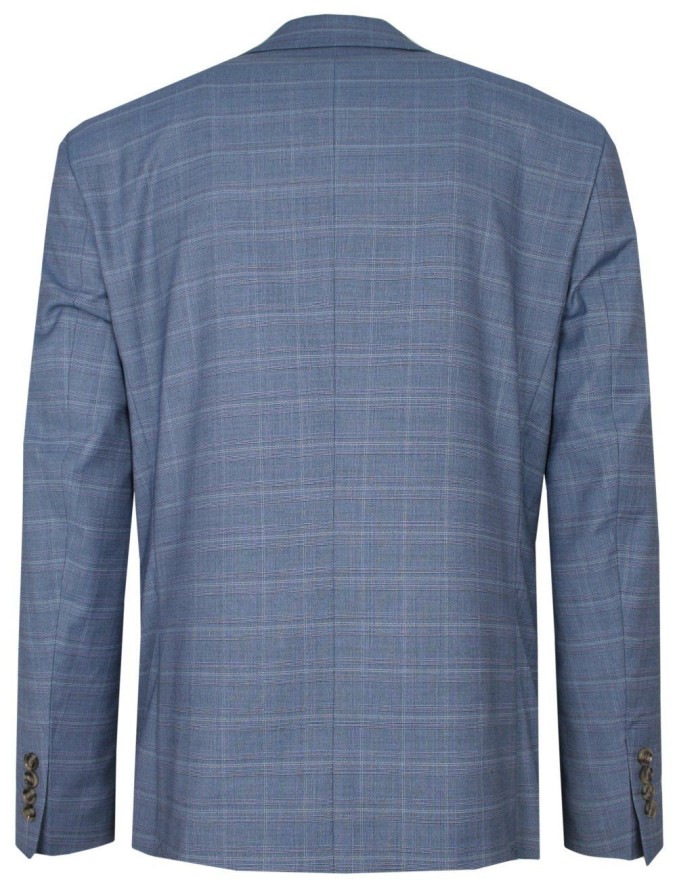 Garnitur, Jasny Niebieski w Kratkę Zapinany na Dwa Guziki, SLIM, Spodnie w Kant -VICTORIO