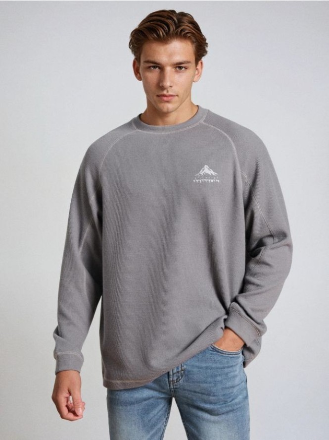 Prążkowana bluza crewneck - szary