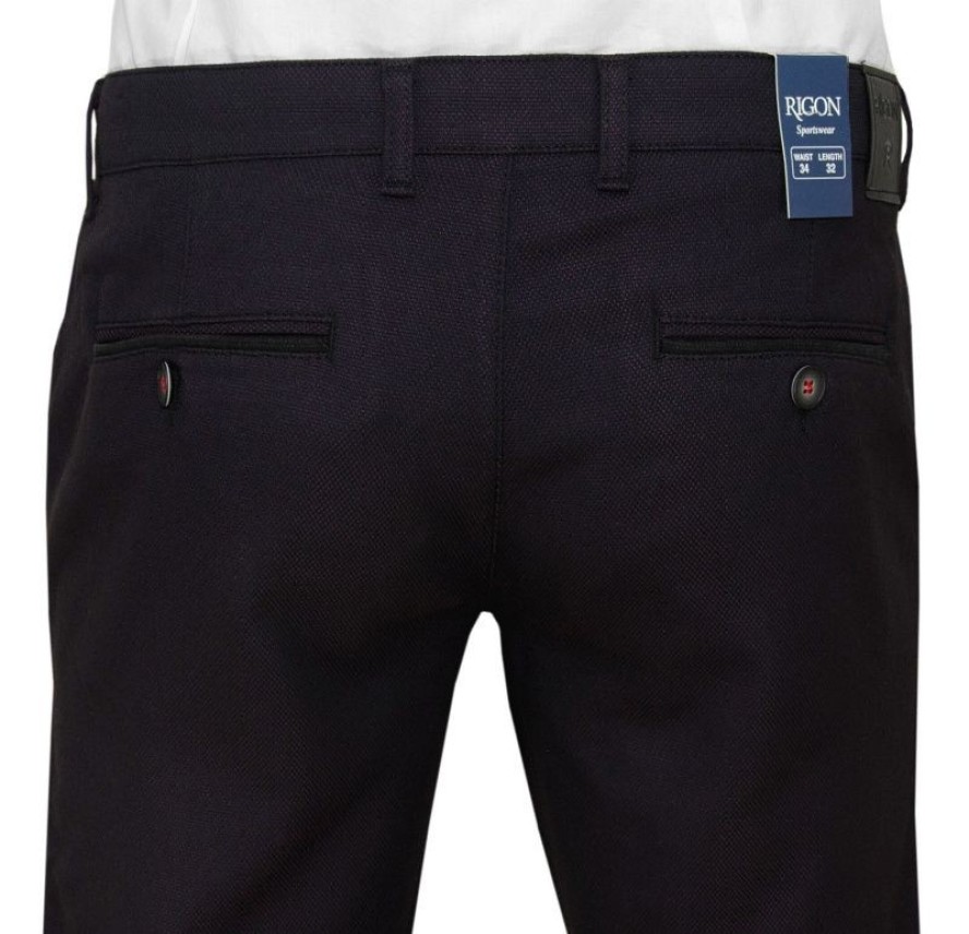 Ciemne Bordowe Casualowe Męskie Spodnie -RIGON- Zwężane, Chinosy, Tłoczony Wzór