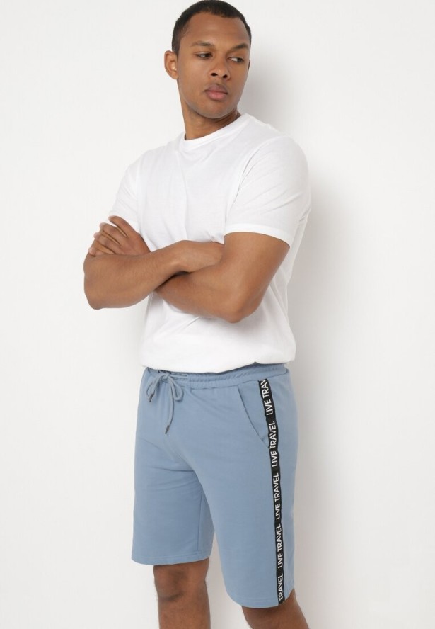 Jasnoniebieskie Bawełniane Szorty Dresowe z Gumką w Pasie i Sznurkiem Jorpia