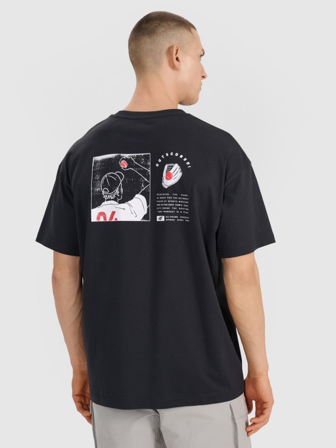4F T-shirt oversize z nadrukiem męski - czarny S