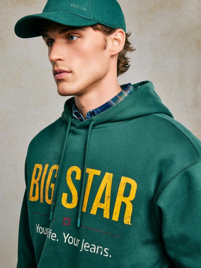 Bluza męska z kapturem z logo BIG STAR zielona Ashlyno 304