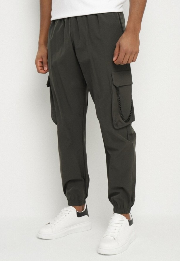 Ciemnozielone Spodnie Cargo z Odpinanym Łańcuchem Efandrel