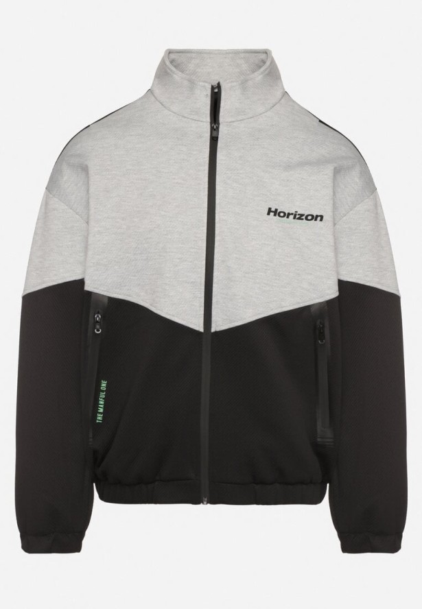 Szaro-Czarna Kurtka Ozdobiona Napisem Fonilia