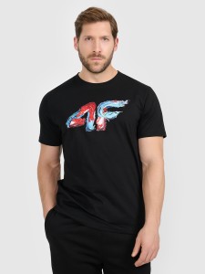 4F T-shirt regular z nadrukiem męski - czarny M