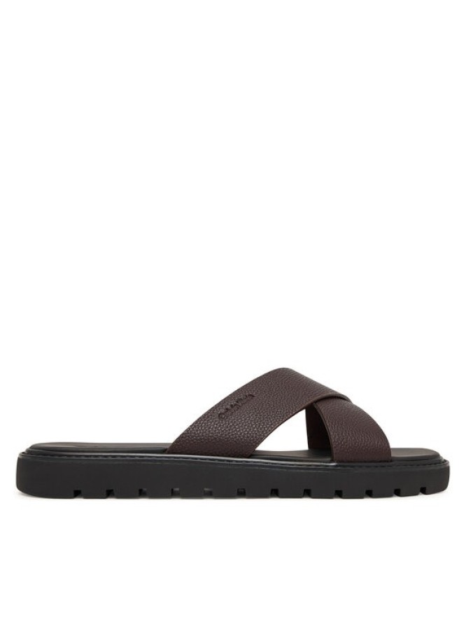 Calvin Klein Klapki Sq Molded Sandal Xcross Lth HM0HM02235 Brązowy