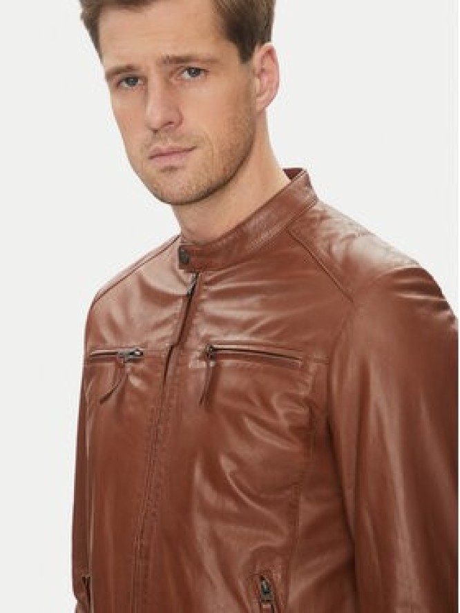 Serge Pariente Kurtka skórzana Tonic Brązowy Slim Fit