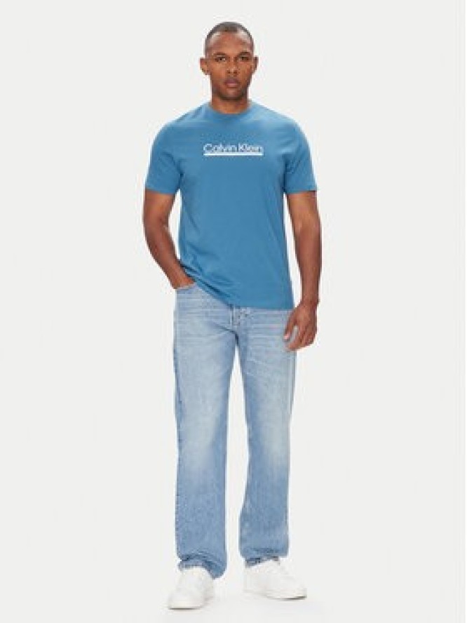 Calvin Klein T-Shirt Outline Tape Graphic LV04RC852G Niebieski Regular Fit
