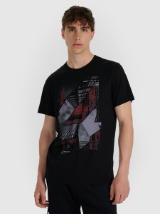 4F T-shirt regular z nadrukiem męski - czarny 3XL