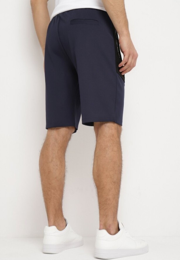 Granatowe Szorty Dresowe z Zasuwanymi Kieszeniami Elawn