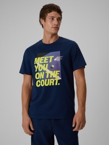 4F T-shirt regular z nadrukiem męski - granatowy XL