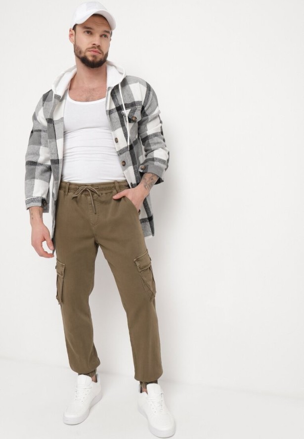 Brązowe Bawełniane Spodnie Bojówki Wiązane w Pasie Riyala