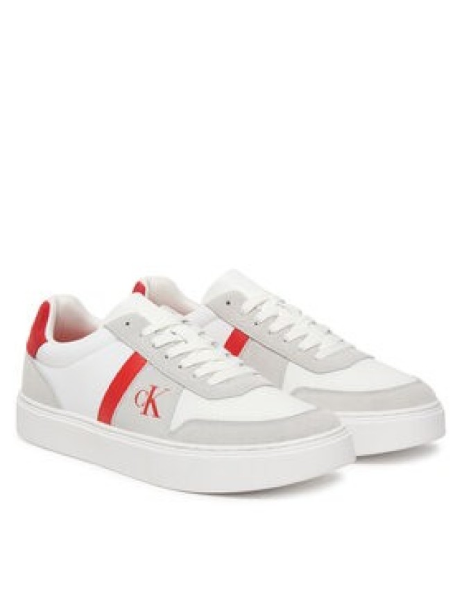 Calvin Klein Sneakersy Mixed Texture Lace Up Cupsole Trainers YM0YM01395 Biały