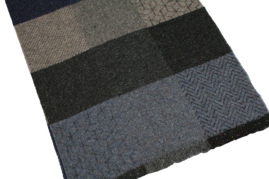 Szalik Niebiesko-Beżowy w Kratkę, Męski, Jesienno-Zimowy z Wełną -V. FRAAS