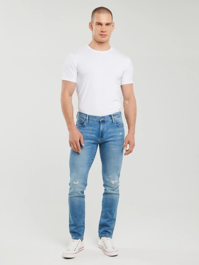 Jeansy męskie skinny z przetarciami niebieskie Jeffray 298