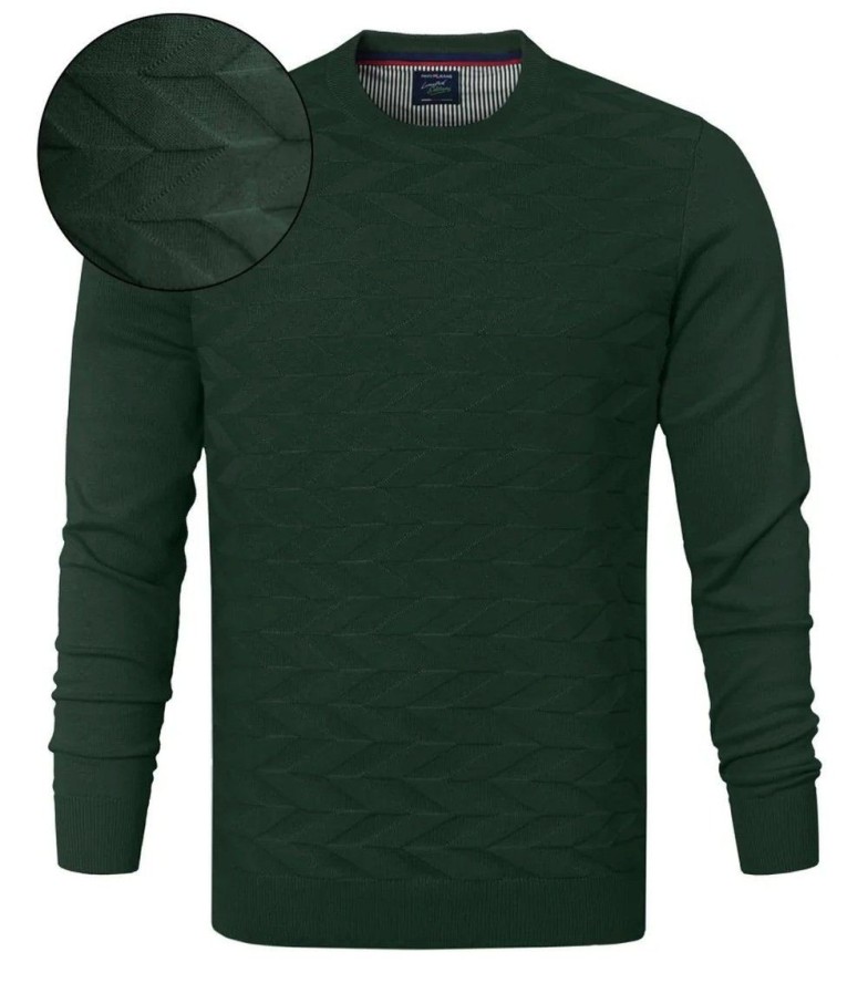 Bawełniany Sweter Pako Jeans - Okrągły Dekolt - Ciemnozielony