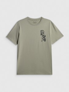 4F T-shirt regular z nadrukiem męski - khaki M