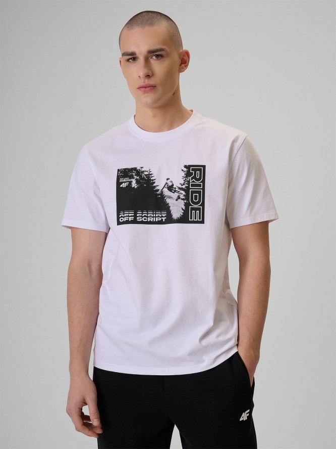 4F T-shirt relaxed z nadrukiem męski - biały XL