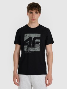4F T-shirt regular z nadrukiem męski - czarny XXL