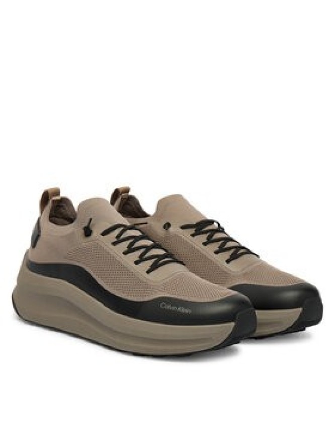 Calvin Klein Sneakersy Chunky Runner Lace Up Sock Knit YM0YM01457 Brązowy