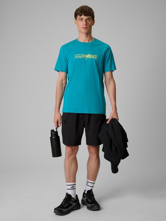 4F T-shirt regular z nadrukiem męski - turkusowy L