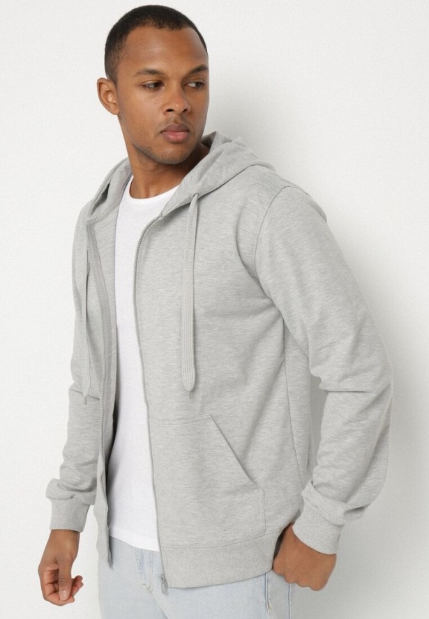 Jasnoszara Bluza z Bawełną Kapturem i Sznurkami Asallin