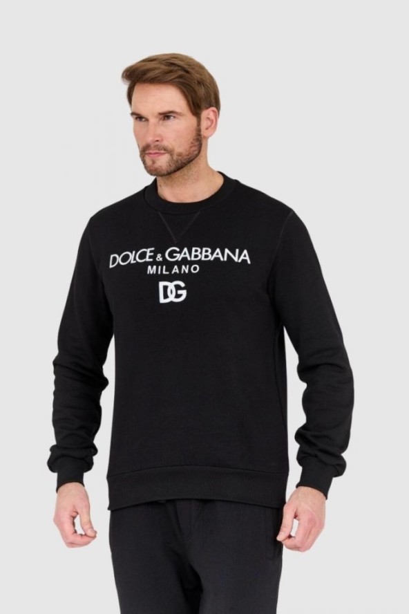 DOLCE & GABBANA Czarna męska bluza z haftowanym logo, Rozmiar 54