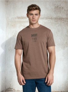 Bawełniana koszulka z nadrukiem - brązowy