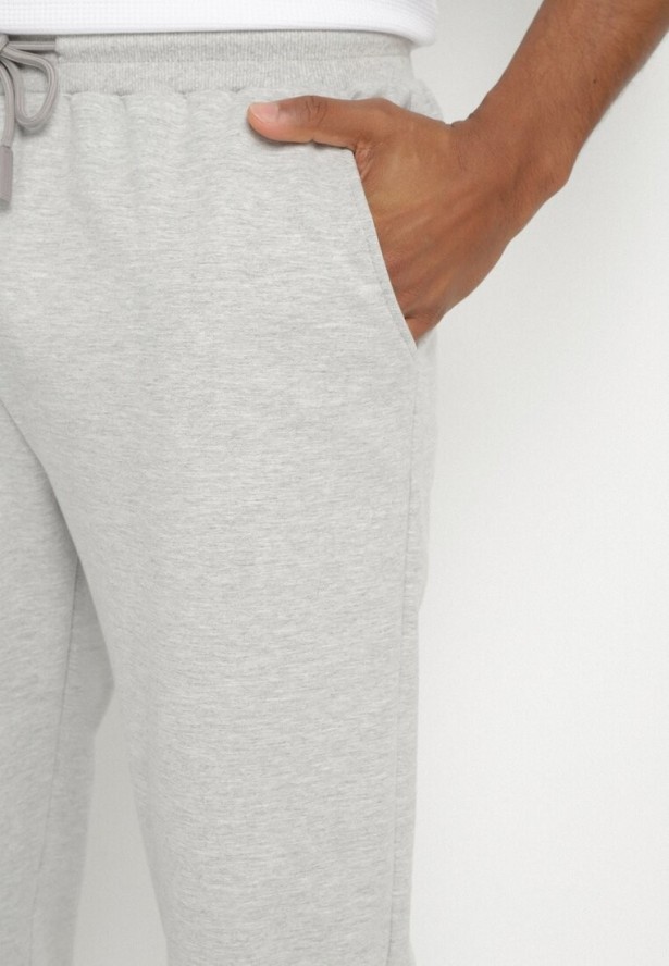 Jasnoszare Spodnie Dresowe ze Ściągaczami z Bawełną Paladira