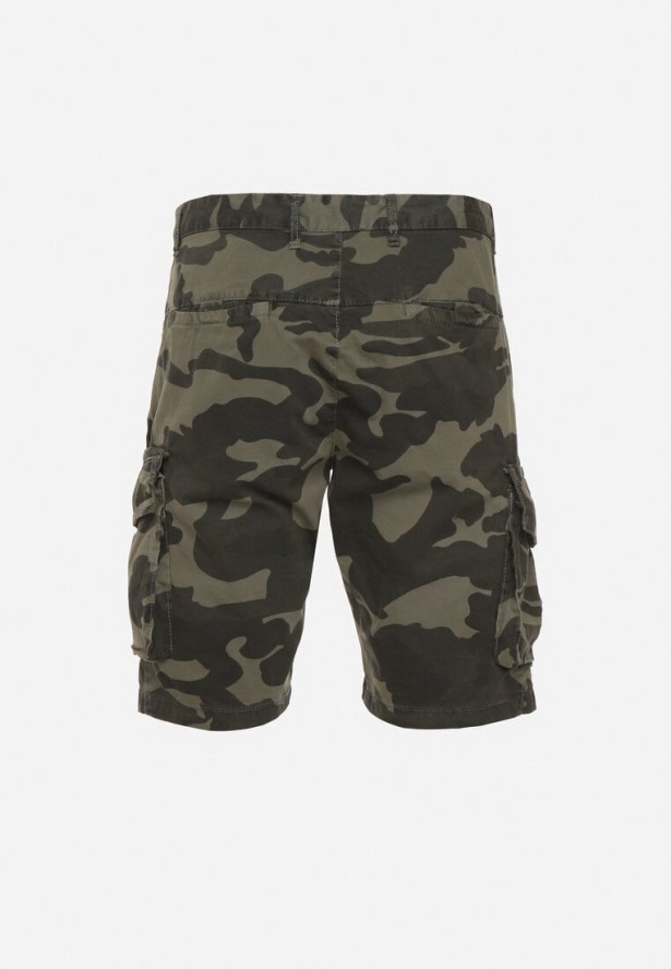 Zielone Szorty z Bawełny z Wysokim Stanem i Dodatkowymi Kieszeniami Pelia