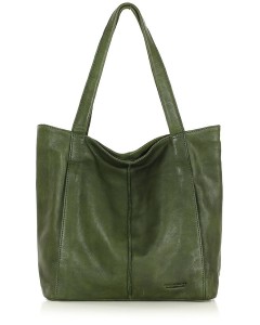 Miękka torba typu shopper skórzana na ramię - MARCO MAZZINI - zielona