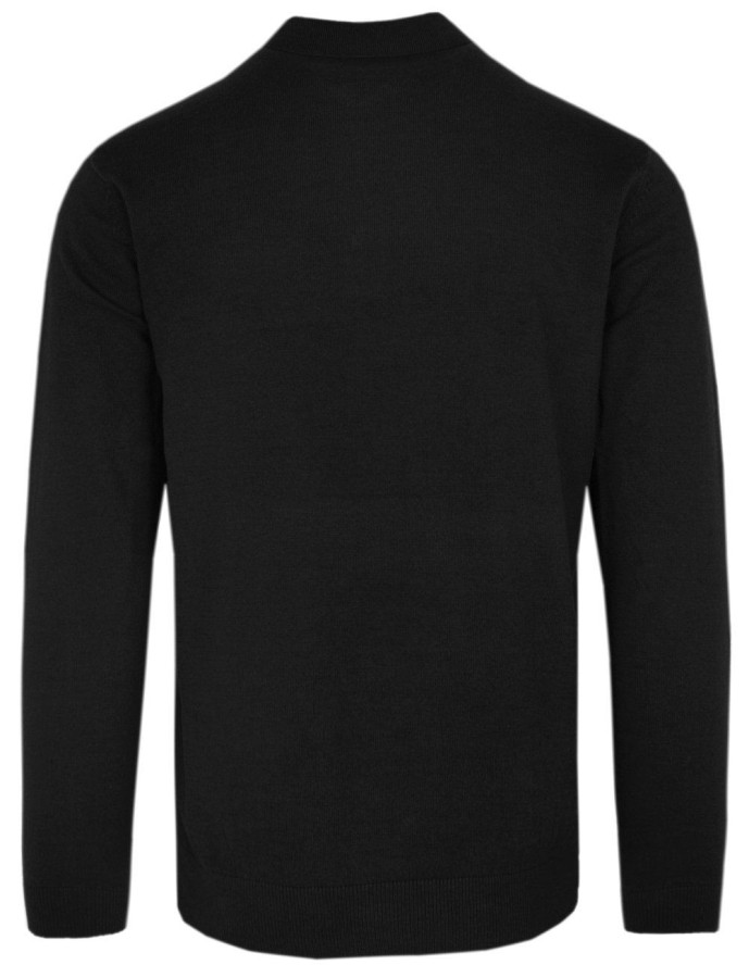 Dzianinowy Lekki Sweter w Stylu Longsleeve Polo – Brave Soul - Czarny
