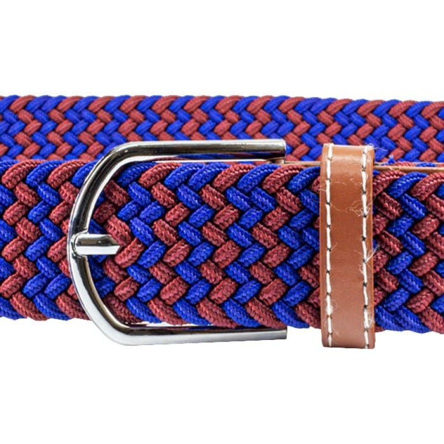 Pasek Elastyczny, Bordowo-Chabrowy Pleciony, do Spodni, Casualowy, Parciany -HIS STORY