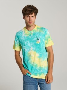 Bawełniana koszulka z efektem tie-dye SpongeBob - niebieski