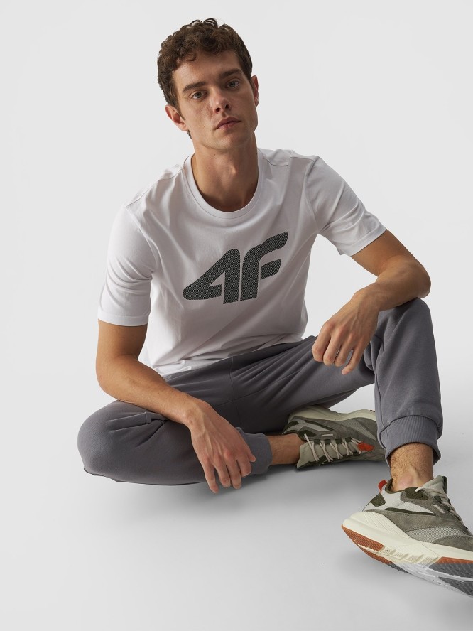 4F T-shirt regular z nadrukiem męski - biały S