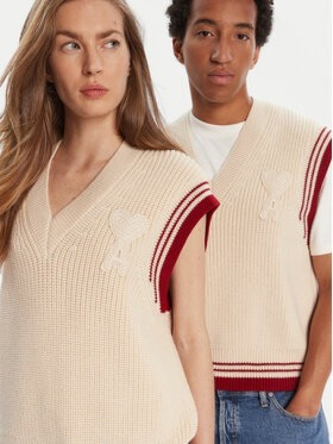 AMI Paris Sweter UKS768.KN0068 Beżowy Regular Fit