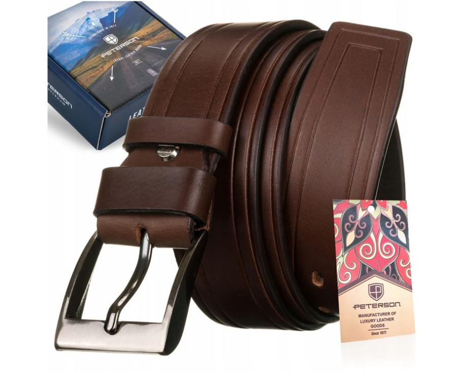 Pasek skórzany Peterson PTN PRS-05-G brązowy 105