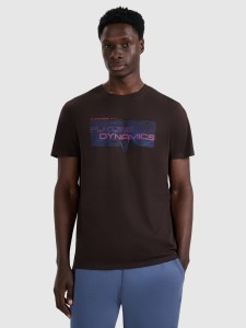 4F T-shirt regular z nadrukiem męski - brązowy XL