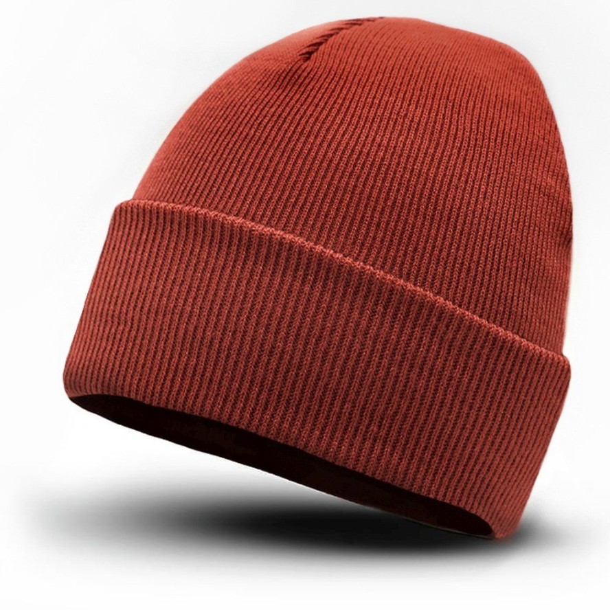Jednokolorowa Czapka Zimowa Typu Beanie – Zimowa - Ceglana