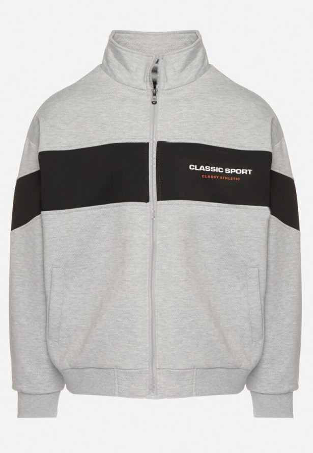 Szara Kurtka z Geometrycznym Pasem i Napisem Fonalena