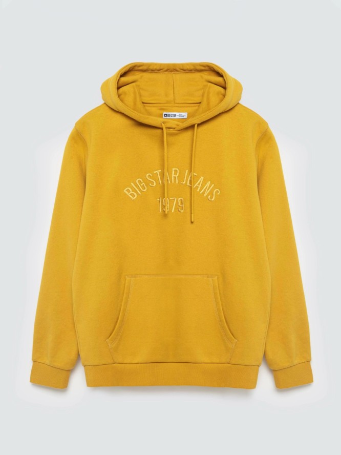 Bluza męska z haftem z kapturem żółta Aslan 203